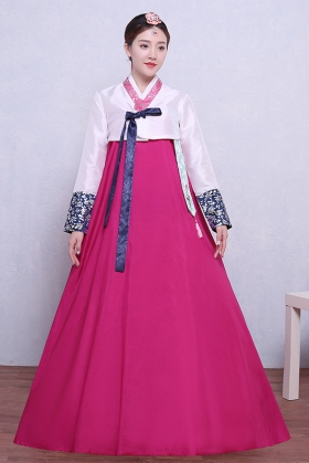 Hanbok HQ Truyền Thống Áo Trắng Váy Hồng Có Tuarua Size S