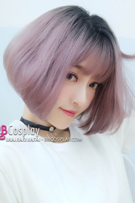 Tóc Ngắn Ombre Tím Khói