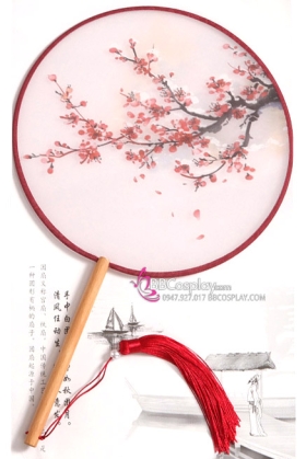 Quạt Tròn Cổ Trang Quạt Mỹ Nhân Hoa Đỏ
