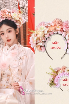 Vòng Hoa Đội Đầu Bờm Hoa Tuyền Châu - Trend Cài Hoa Lên Tóc - Màu Hồng