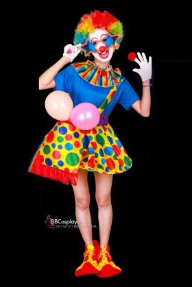 Trang Phục Chú Hề Nữ Áo Xanh Dương Váy Chấm Bi