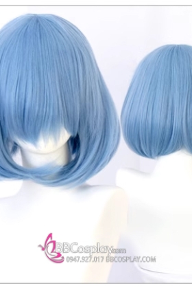 Tóc Giả Ngắn Xanh Xám Mái Xéo