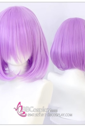 Tóc Ngắn Giả Tím Nhạt Mái Xéo
