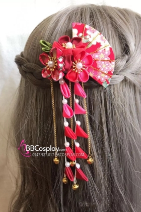 Kẹp Tóc Nhật Bản - Kanzashi Đỏ Hình Quạt