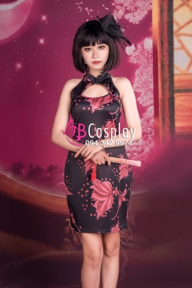 Sườn Xám Thun Đen Trên Gối