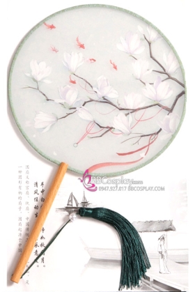 Quạt Tròn Cổ Trang Quạt Mỹ Nhân Hoa Trắng Cá Chép