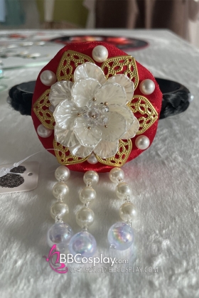 Cài Tóc Hanbok Hàn Quốc Đỏ Hoa Trắng