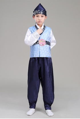 Hanbok Bé Trai Áo Xanh Quần Xanh - Tặng Nón