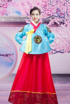 Hanbok HQ Cổ Trang Đẹp Áo Xanh Dài Váy Đỏ